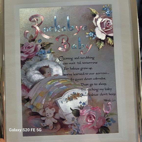Vintage Rockabye Baby Metallic Print 1980's by Wendy Lyn Framed and Matted - Picture 1 of 13